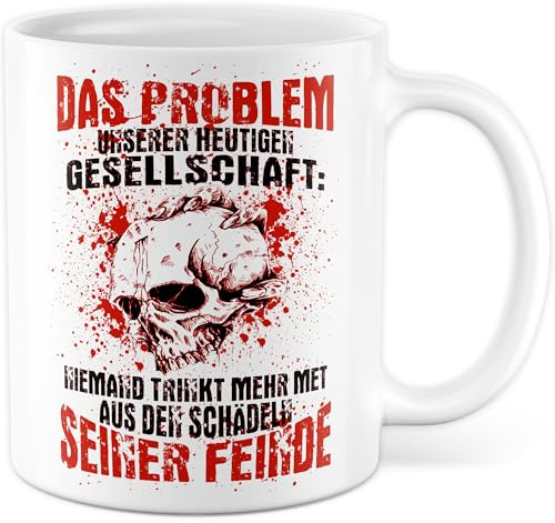Wikinger Tasse mit Spruch - Geschenk Das Problem unseren heutigen Gesellschaft - Kaffeetasse aus Keramik 330ml - Wikinger Nordische Mythologie Met Schädel Wikinger-Fan Kaffee-Becher