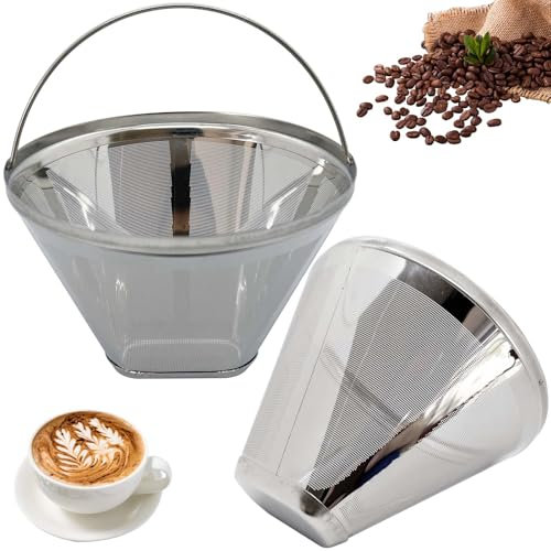 2 Stück Kaffeefilter Größe 4, Kaffeefilter Wiederverwendbar, Permanent Kaffeefilter Edelstahl mit Griff, Kaffee Filter Teefilter, Papierlose Coffee Filter Einfach Zu SäUbern Zum Filtern Von Kaffee und