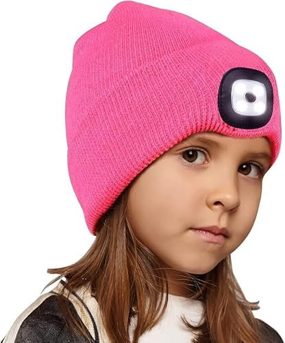 Geschenke für Kinder Weihnachten Mütze mit LED Licht,LED Scheinwerfer wasserdichte Winterwärmer Strick Nachthüte,Mütze Herren Damen Strickmütze,Kinder Mütze mit Led Licht Wintermütze,Jungen Mädchen