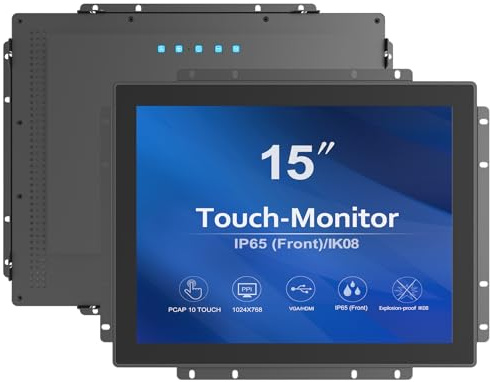 GreenTouch 15 Zoll Industrie-Touchscreen-LCD-Monitor mit offenem Rahmen – kapazitiver PCAP – 1024 x 768 – 5:4 – Schwarz – 1000 Nits hohe Helligkeit