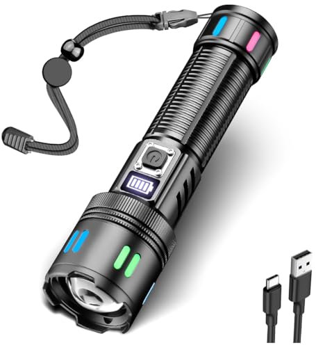LeKaufen Taschenlampe LED Aufladbar, Extrem Hell 50000 Lumen Starke Taschenlampen, Wasserdicht, Akku Taschenlampe USB C 5 Lichtmodi für Camping, Outdoor, Notfäll