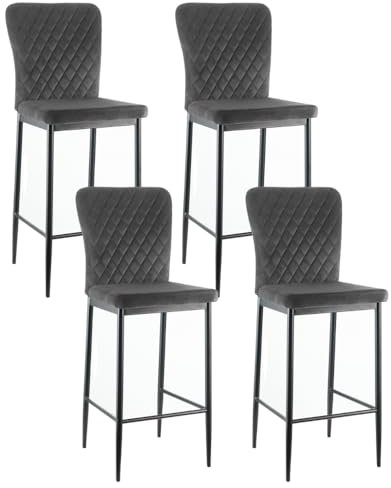 JYMTOM Barhocker 4er Set Designer Barstuhl Hocker, Samt Stuhl für Polsterhocker,mit modischer Hocker mit Metallbeine Tresenhocker Rückenlehne Fußstütze für Bistro Esszimmer und Bar (4, Grau)
