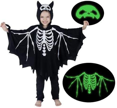 Sincere Party Glow In the Dark Fledermaus Cape Skelett Kostüm für Kinder 3-5 Jahre