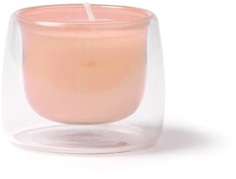 Vela aromática ecoamigable en vaso de cristal de doble capa con cera natural y aroma a vainilla (Rosa)