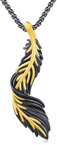 MEDWISE Feder Kette Schwarz 925 Sterling Silber Luxuriös 18K Gold Feder Anhänger StylishHalskette Feder Hypoallergener Schmuck für Damen Herren Sohn Teenager Freundin Geschenke Valentinstag
