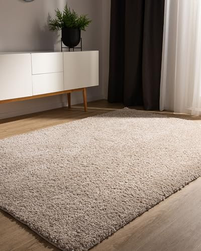 benuta Basic Hochflorteppich Teppich Wohnzimmer Sohari - Beige 160x230 cm - Minimalistischer Look - Weich & Waschbar - Für Schlafzimmer, Flur oder Esszimmer - Geeignet für Fußbodenheizung