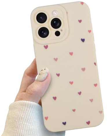 Potok Cute Heart Phone Case for iPhone 15 Pro, White Love Heart Pattern for Women Girls, Soft TPU Slim Profile Shockproof Protective Phone Case for iPhone 15 Pro