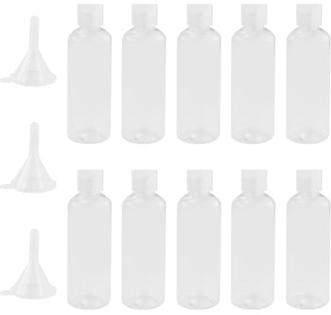 Juego de 11 botellas de viaje para rellenar, botellas de plástico de 100 ml, botellas de viaje con 3 embudos, botellas vacías de viaje, recipientes de tamaño de viaje, botellas cosméticas para champú,