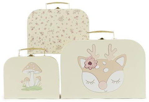 Bieco 3er Kofferset Kinder Ella Vintage Flowers | Pappkoffer Kinder, Metallgriffe | Mini Koffer Geschenkbox | Kleiner Koffer Kinder | Spielzeugkoffer Kinder Travel Deko Koffer Pappe Koffer Mini