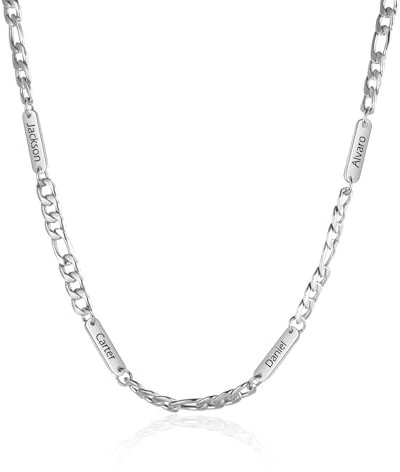 Jeweidea Personalisierte Kette Mit Namen - Edelstahlkette Herren Mit Gravur - Namenskette Personalisiert - Geschenk für Männer, Vatertag, Jahrestag, Ihn (B-Namen 4)