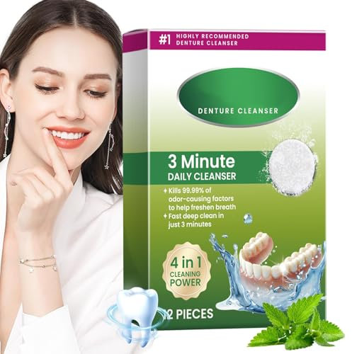 Pastillas de limpieza de prótesis dentales – Limpieza eficiente Limpiador suave de dentaduras postizas – Retenedores de prótesis limpiadoras para cuidado diario de viajes