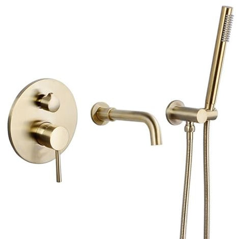 Unterputz Armatur Badewanne Gold Gebürstet 360° Drehung Wasserhahn Wandmontage Badewanne 2 Modi,Gebürstetes Gold