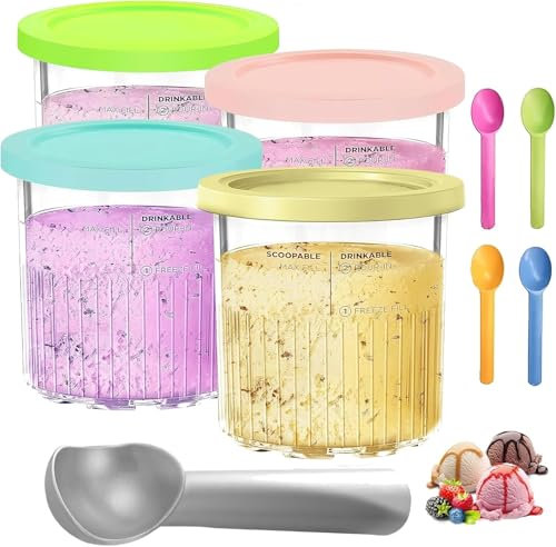Creami Container for Ninja Creami Ice Maker, Tubs Accessories for NC501 NC500 Series, BPA-Free, 4 Pack Creami Pint Containers, Ice Maker Creami Accessories, Leak-Proof, Dishwasher Safe