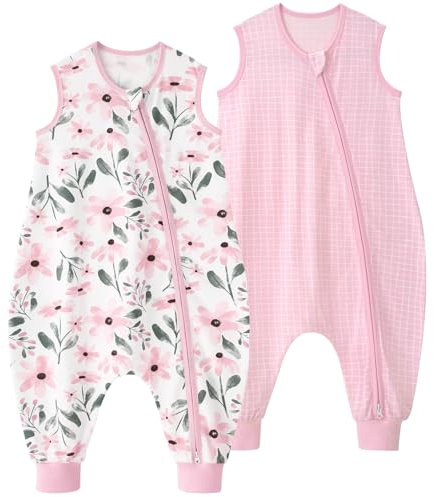 Yoofoss 2er Pack Baby Schlafsack Sommer mit Füßen 100% Baumwolle Sommerschlafsack 0.5 Tog Babyschlafsack mit Beinen Schlafstrampler 80 cm für Neugeborene Jungen Mädchen 18-36 Monate