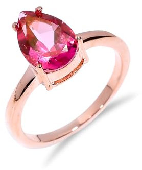 Sterling Silber Ring mit natürlichem Edelstein für Damen und Herren mit natürlichem rosa Topas-Stein, Verlobungsring für die Ehefrau, R-007-24-6, Roségold