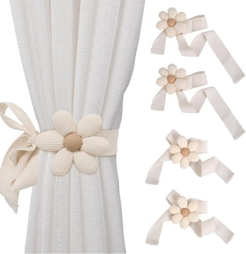 Fzyisw 4 Stück Vorhang Raffhalter, Niedlich Blumen Raffhalter für Vorhänge, Gardinenhalter Raffhalter - Sicher & Verstellbar für Kinderzimmer, Wohnzimmer, Schlafzimmer