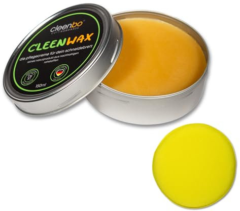 CLEENWAX - Premium Schneidebrett-Wachs 150ml 100% natürlich - Pflege Set mit Schwamm - Holzwachs für Holzpflege in Lebensmittelqualität mit Bienenwachs und Öl - Möbelwachs naturrein auch für Holzmöbel