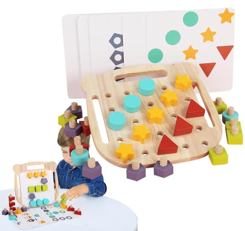 Holdes Schraubspielzeug, Holzschraubenblockspielzeug, Holzschraubenmuttern, Dübel-Puzzle-Spiel, Baustein-Lernset, Lernaktivität, Farbsortiertabelle