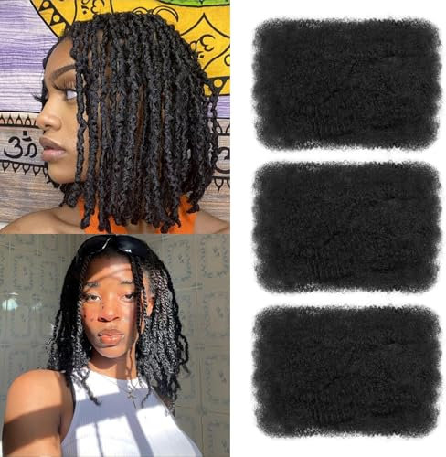 TOOPBIUTI Afro Kinky Bulk Hair 12 Inch Spring Twist Braiding Hair Bulk Locs Dreadlock Extensions Afro Kinky Curly Crochet Braid Hair (1B, 8 inch-3pc)