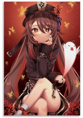 mndihceop Genshin Impact Hu Tao Poster Dekorative Malerei Leinwand Wandkunst Wohnzimmer Poster Schlafzimmer Malerei,Wandkunst Bilddruck Moderne Familienzimmer Dekor 08x12inch(20x30cm)