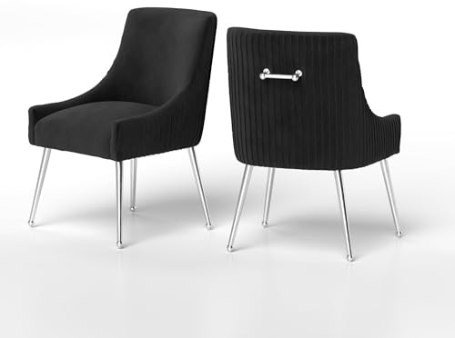 SEYNAR Esszimmerstühle aus schwarzem Samt, 2er-Set, Moderne Hochlehnern mit Tufting und silbernen Metallbeinen – für Esszimmer, Wohnzimmer & Schlafzimmer