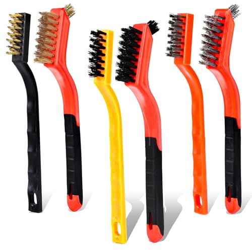 Wire Brush Set, 6 Pcs Professional Wire Brushes for Cleaning Rust, Stainless Steel/Brass/Nylon Brushes, Small Wire Brush with Arc-shaped Handle, Used for Rust Removal, Dirt Removal & Cleaning Crevices