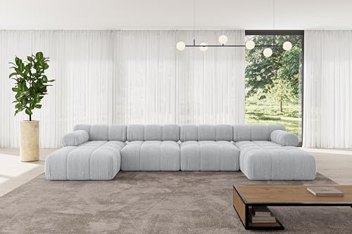 ALTDECOR Modulares Sofa Ecksofa in U-Form Corner modular Sofa Eckcouch Couch Wohnlandschaft Cauchsofa Polstersofa Tesso-U2-380x160x70 cm Grau