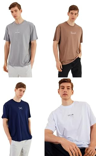 COMEOR Herren T-Shirt Baumwolle Set 4er Pack – Rundhals Kurzarm Oversize Basic Shirt – Sommer Freizeitshirt Slim Fit Print Casual Sport Bekleidung