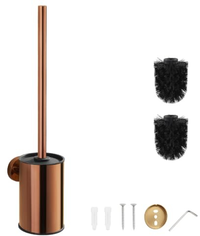 BGL Porta cepillo de WC color oro rosa montado en la pared | Acero inoxidable 304 redondo con soporte higiénico | Inoxidable y elegante para baño y hotel
