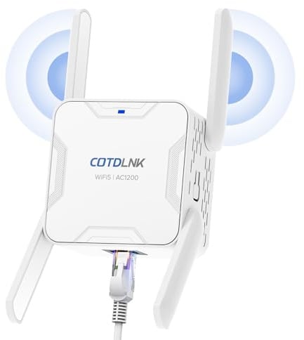 2026 COTDLNK WLAN Repeater WLAN Verstärker 1200Mbit/s mit Eingebaute PA 5GHz & 2,4GHz Dual Band Wireless Internet Booster mit Ethernet-Anschluss, einfache Einrichtung, EU-Stecker (White ac1200)