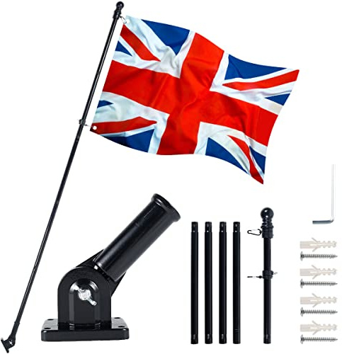 Harupink Fahnenmast Edelstahl,Aluminium Fahnenstange Halterung mit 180cm Fahnenmast und 2 Ringen,Einstellbar 180 Grad Fahnenhalter Wand für Garten,Außenbereich,Dach,Wände und Hof,No Flagge (Schwarz)