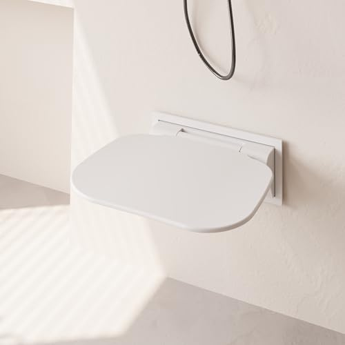 Bernkot Vergrößerter Duschsitz klappbar Wandmontage, Schwerlast 200kg Weiß Klappsitz Dusche, 40×40cm Duschhocker für Badezimmer, Duschstuhl klappbar für Badezimmer-Neuinstallation & Renovierung