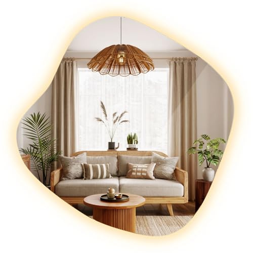 Lichtspiegel Asymmetrischer 77x76,6 cm Beleuchtung LED Warmweiß Wanddekoration Mit Licht für Vorzimmer Badezimmer Wohnzimmer Esszimmer LED-Hintergrundbeleuchtung Spiegel Organische Form Rahmenlos