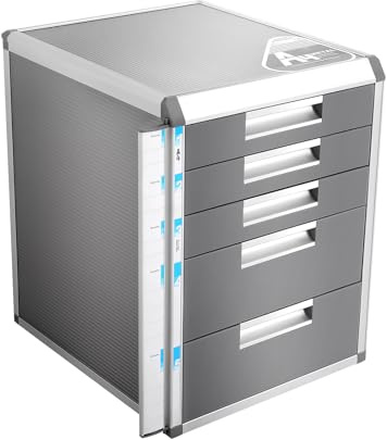 Abschließbare Dokumentenaufbewahrungsbox mit 2 Schlüssel Schubladenbox Abschließbar Aluminiumlegierung Dokumenten Aufbewahrung Ablagebox mit 5 Schubladen File Cabinet Büroschrank Aktenschrank für Büro