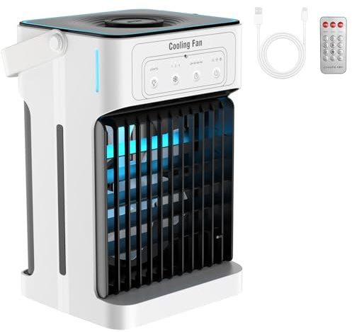 Portable Air Conditioner Cooling Fan, Mini Air Conditioning Unit with 1100ml Tanks, 3 Wind Speed & Cool Mist, 2-8H Timer & 7 LED Light Cold AC Unit, Personal Air Cooler Fan for Room,Home,Office