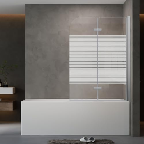 AQUENITH Duschwand für Badewanne 100x 140cm Badewannenfaltwand Faltbar | 2-teilig Badewannenwand Duschwand Faltwand 6mm Sicherheitsglas ESG Glaswand,Hebe-Senk-System