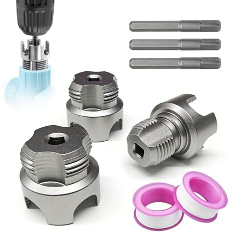 Kit Roscador PVC 3 Piezas 1/2 3/4 1 – Roscado Interno/Externo Integrado | Compatible con Taladro, con 2 Cintas PTFE, para Tubos PPR/PVC/MPP – Instalación y Reparaciones Domésticas