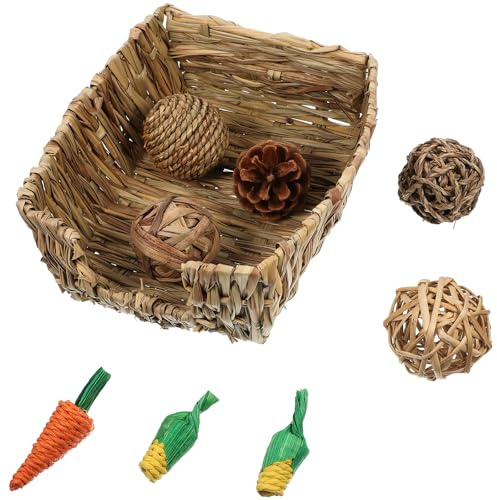 Cabilock Mâcher pour Lapin en Paille Naturelle, Lit en Herbe Tressée, 9 Pièces, Favorise l'exercice Santé Dentaire des Petits Animaux
