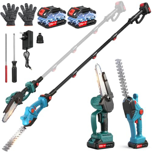 Electric Pruning Saw,4-in-1 Pole Saw&Hedge Trimmer with 2M Extendable Rod | 0-135° Adjustable Head,21V Battery Safety Gloves,Cordless Telescopic Pole Saw for Garden Orchard Emergency
