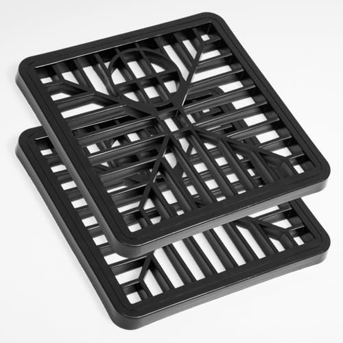 Flatro Plastic Drain Cover Square Gulley Grid 14.6 x 14.6cm (6” x 6”) Drain Protector for Leaves & Debris | Outdoor Gully Grid Covers for Open Drain Area Gutter Guard with PVC Construction (Pack of 2)