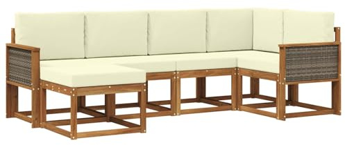 vidaXL Outdoor-Sofagarnitur mit Kissen 6 pcs Natur und Creme Polyester, Garten-Sofa, modernes Outdoor-Komfort-Set, langlebige Sitzgarnitur für Entspannung und Terrasse