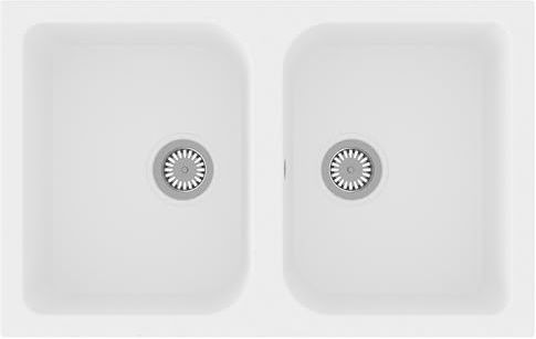 Fregadero de cocina blanco de cuarzo y resina, 76 x 48 x 30 cm, fregadero empotrable con escurridor y lavabo para cocina y lavadero, fregadero de granito resistente con agujero para grifo y