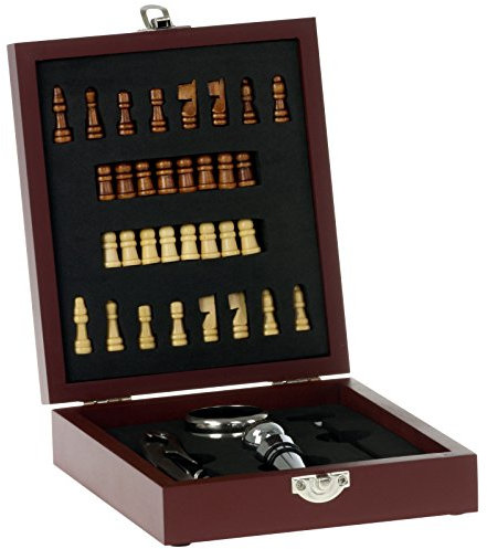 Weinset in Holzbox mit Schachspiel mit Gravurplatte und Gravur