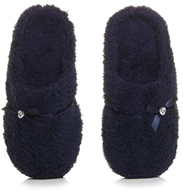 AJVANI bow heart gem winter fleece fur slippers mules size 8 41
