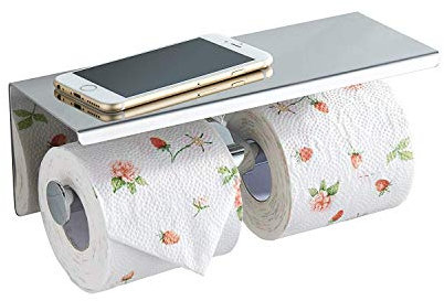 BGL Toilettenpapierhalter - Edelstahl Toilettenpapierrollenhalter mit Ablage Wandmontage für Badezimmer (Silber, Doppelkopf)