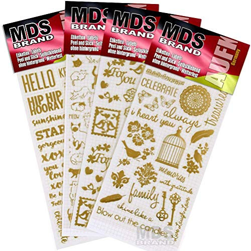 MDS Brand 4X Selbstklebend Aufkleber für Scrapbook, Kalender Sticker (Gold Hello)