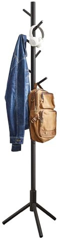 VASAGLE Garderobenständer, Kleiderständer aus Massivholz, Garderobe in Baumform, 8 Haken, 3 verstellbare Höhen, für Kleidung Hut Tasche, Wohnzimmer Schlafzimmer Büro, schwarz RCR004B01
