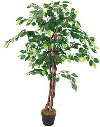 Spetebo Plante artificielle, benjamina, dans un pot de fleurs, 115 cm, arbre décoratif d'intérieur, figuier bouleau, verte