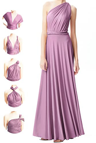 Unendlichkeitskleid für Damen, Brautjungfern, Hochzeitsgäste, Übergröße, Wickelkleid, lang, Maxi, wandelbar, vielseitig tragbar, Malvenfarben, Einheitsgröße