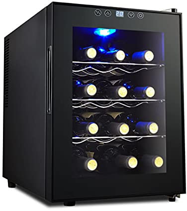 Wine Cooler/Cabinet Beverage Refrigerator Mini Fridge Small Wine Cellar Soda Beer Countertop Bar Quiet Operation Compressor Freestanding Clear Glass Door for Office/Dorm